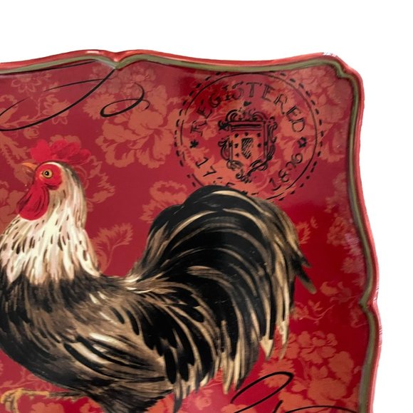Certified International Pamela Gladding Square Platter Red Rooster 12" Farmhouse - Picture 3 of 10